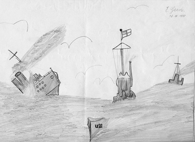 Schülerzeichnung zum U-Boot-Krieg