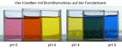 Bromthymolblau bei verschiedenen pH-Werten