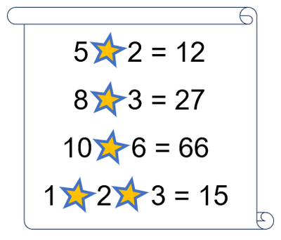 Schriftrolle mit Rechnungen Auf einer Schriftrolle sind vier Beispielrechnungen mit dem "Stern-Zeichen" abgebildet.