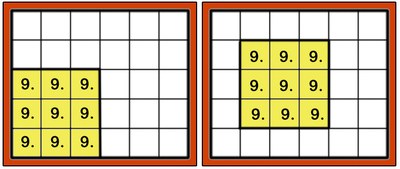 Zwei Spielbretter bei denen jeweils das Neunerquadrat bereits vorgegeben ist. 