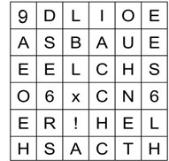 Das Buchstabenfeld, das mit der Schablone a) entschlüsselt werden kann