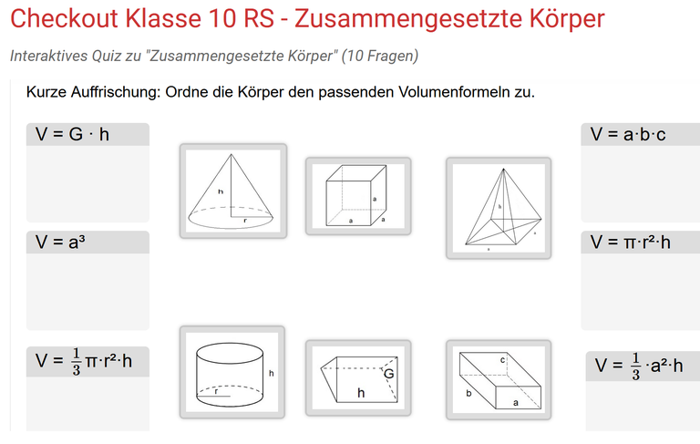Bild zeigt Formeln und Körper die man zuordnen soll