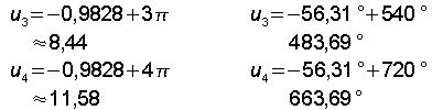 weitere Winkelwerte für u