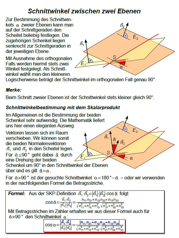 Schnittwinkel bei Ebenen — Landesbildungsserver Baden-Württemberg