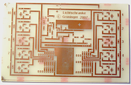 Platine nach dem Ätzen und Bohren