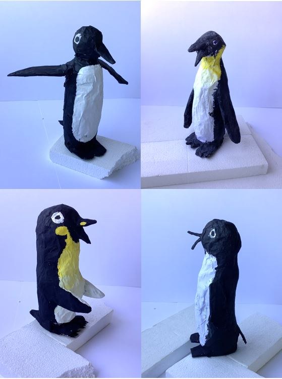 Fotos verschiedenere Pinguin aus Pappmachee, Schülerbeispiele