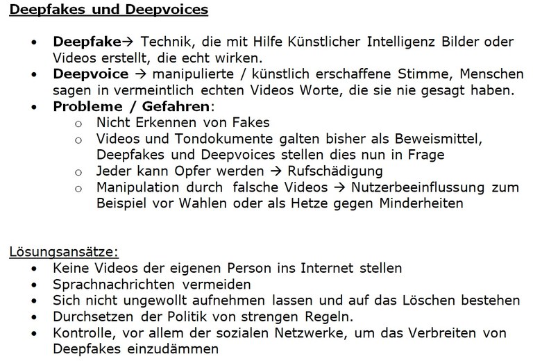 Tafelbild Deepfakes und Deepvoices Tafelbild Deepfakes und Deepvoices