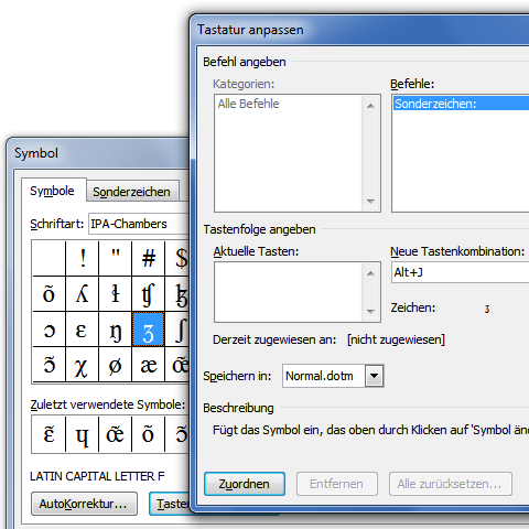 In Word Tastenkombination für Zeichen festlegen Schritt 2