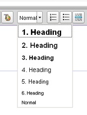 Ein Screenshot des Ausklapp-Menüs für die Formatierung von Überschriften