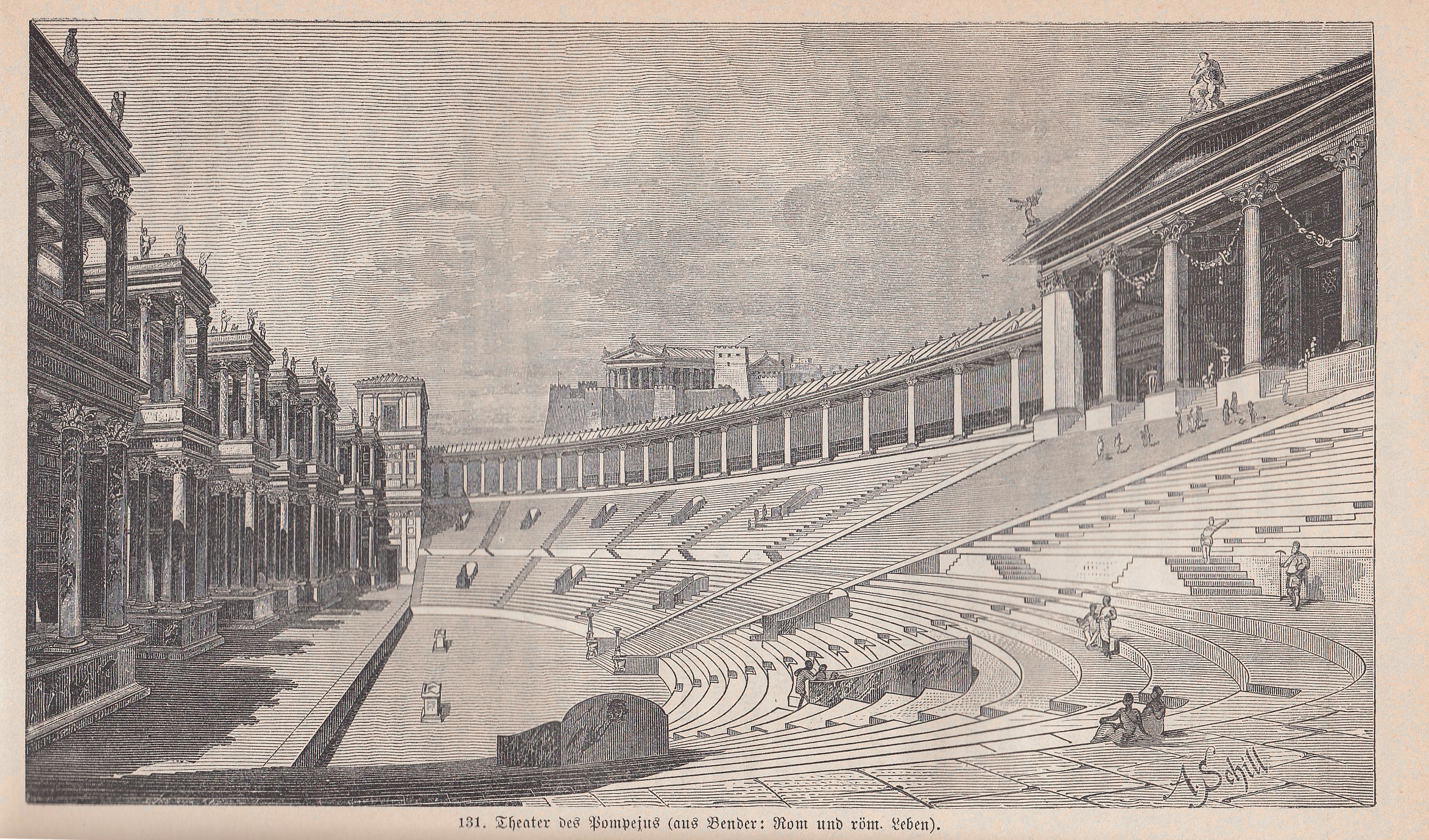 Das Theater des Pompeius in Rom, Stich von Adolf Schill