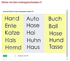 Screenshot aus der Übung zum Buchstaben H