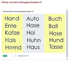 Screenshot Übung zum Buchstaben H Bereich Sonderpädagogische Bildung