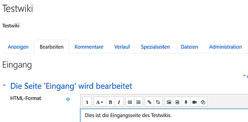 Bearbeiten der Eingangsseite im Moodle-Wiki