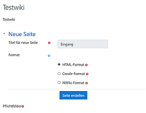 Erste Seite anlegen im Moodle-Wiki