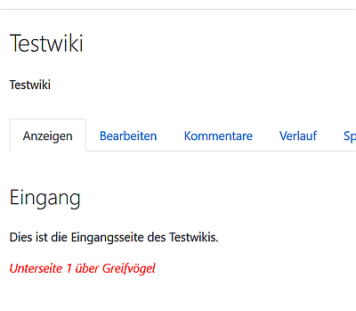 Moodle-Wiki: Eine neue Seite ist angelegt